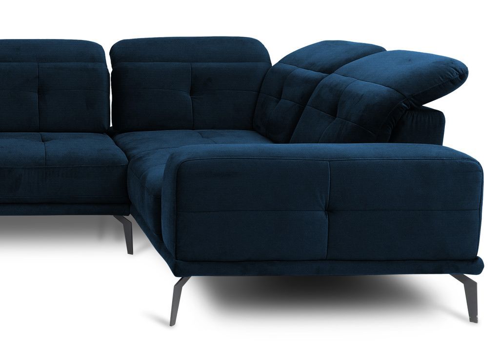 Canapé panoramique design tissu bleu nuit têtières angle droit avec accoudoir Stan 350 cm - Photo n°2