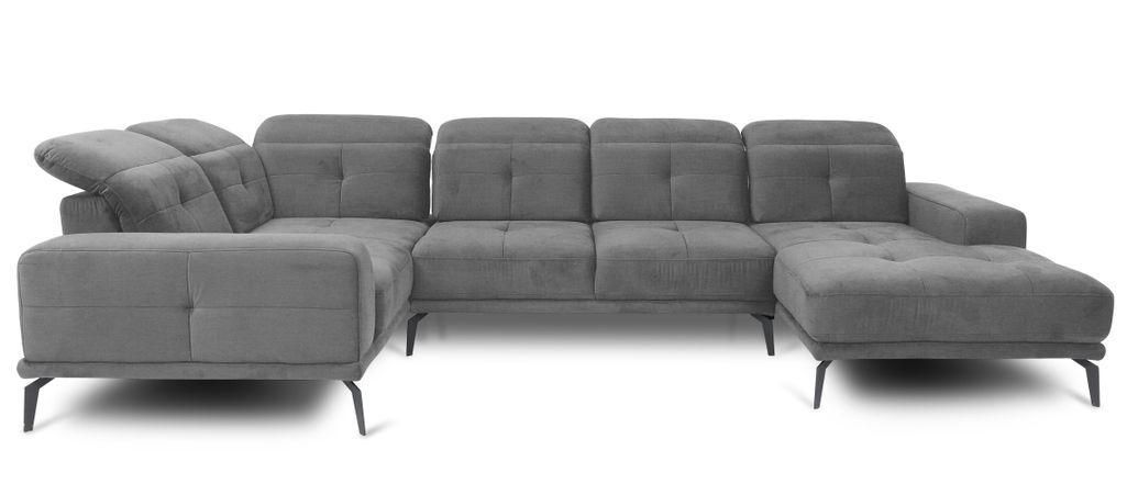 Canapé panoramique design tissu gris têtières angle gauche avec accoudoir Stan 350 cm - Photo n°1