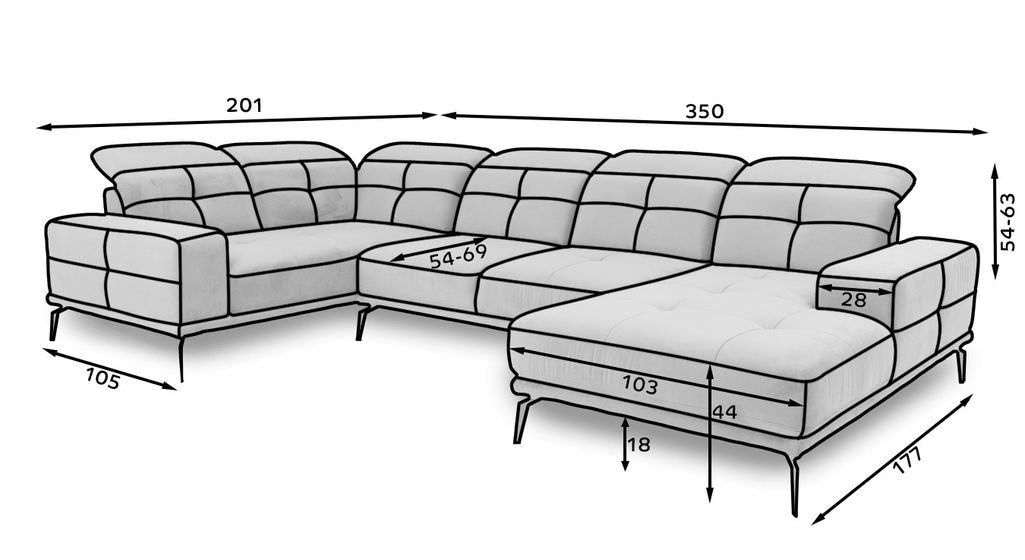 Canapé panoramique design tissu gris têtières angle gauche avec accoudoir Stan 350 cm - Photo n°8