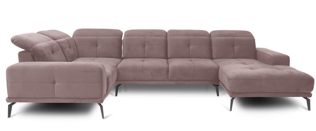 Canapé panoramique design velours rose balais têtières angle gauche avec accoudoir Stan 350 cm - Photo n°1