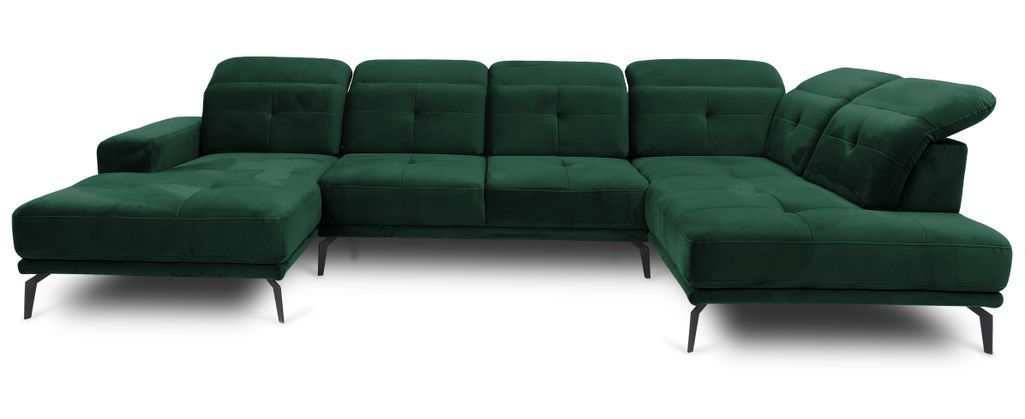 Canapé panoramique moderne velours vert foncé têtières angle droit Versus 350 cm 2 - Photo n°1