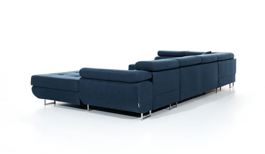 Canapé panoramique tissu bleu jean convertible avec coffre de rangement Romano 345 cm - Photo n°7