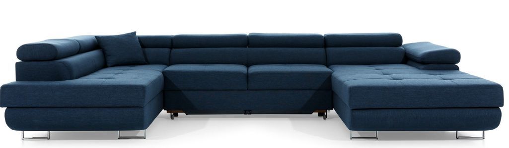 Canapé panoramique tissu bleu marine convertible avec coffre de rangement Romano 345 cm - Photo n°1