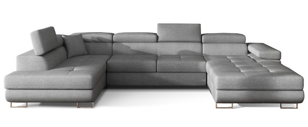 Canapé panoramique tissu gris convertible avec coffre de rangement Romano 345 cm - Photo n°1