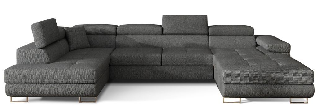 Canapé panoramique tissu gris foncé convertible avec coffre de rangement Romano 345 cm - Photo n°1