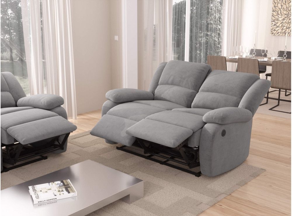 Canapé relaxation électrique 2 places microfibre gris Confort - Photo n°6