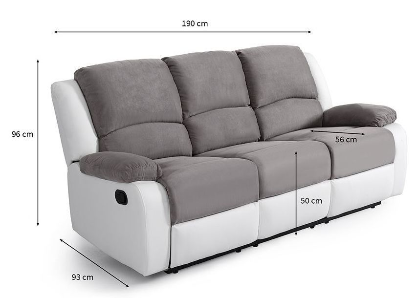 Canapé relaxation électrique 3 places simili cuir blanc et microfibre gris Confort - Photo n°4