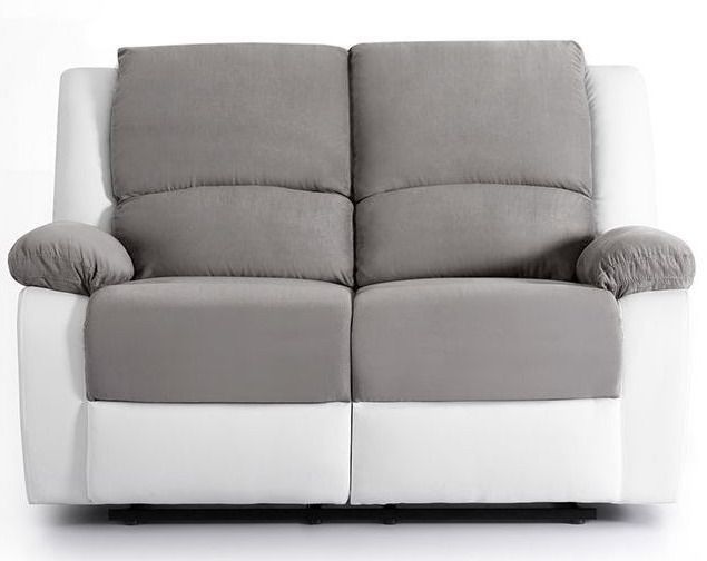 Canapé de relaxation manuel 2 places simili cuir blanc et microfibre gris Confort - Photo n°1