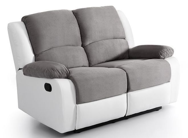 Canapé de relaxation manuel 2 places simili cuir blanc et microfibre gris Confort - Photo n°4