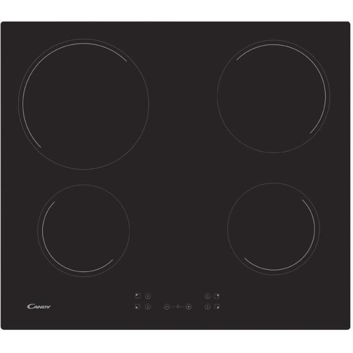 CANDY CH64CCB - Table de cuisson vitrocéramique - 4 zones - 6500 W - L 56 x P 49 cm - Revetement verre - Noir - Photo n°1
