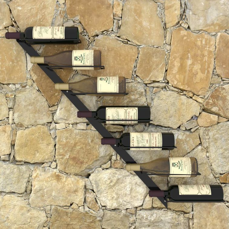 Casier à bouteilles mural pour 7 bouteilles Noir Métal - Photo n°2