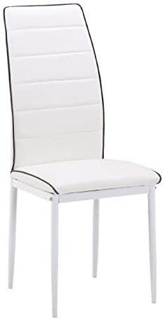 Chaise design simili blanc avec liseré noir et pieds metal blanc Toda - Lot de 4 - Photo n°2