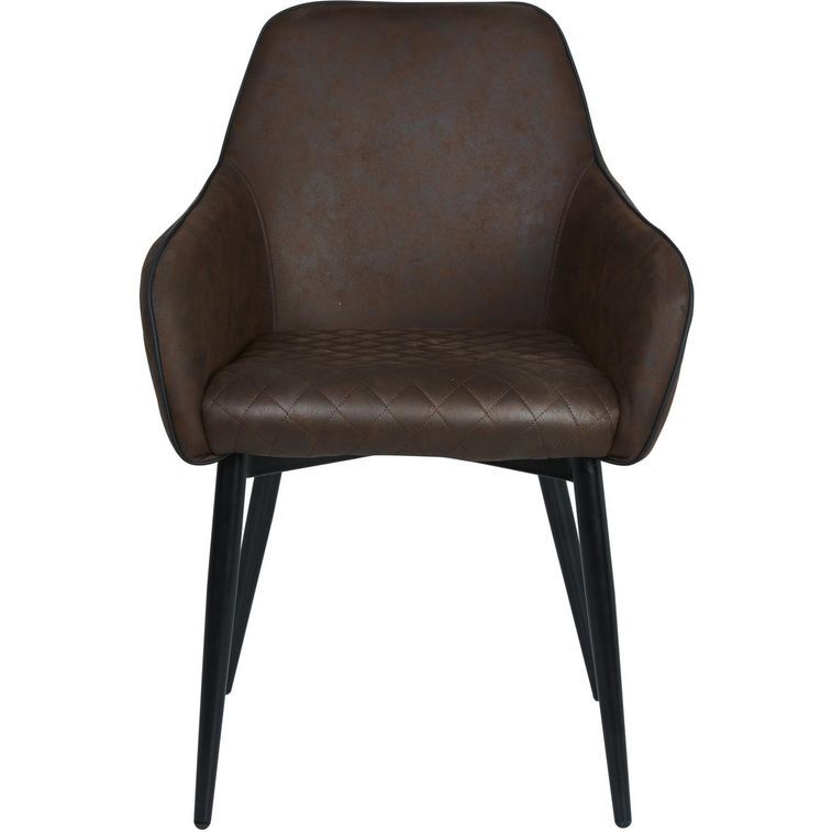 Chaise simili, cuir marron et métal noir vintage Katy - Lot de 2 - Photo n°2