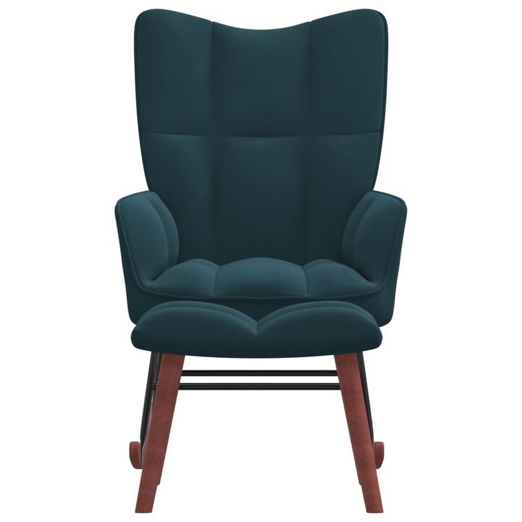 Chaise à bascule avec repose-pied Bleu Velours - Photo n°3