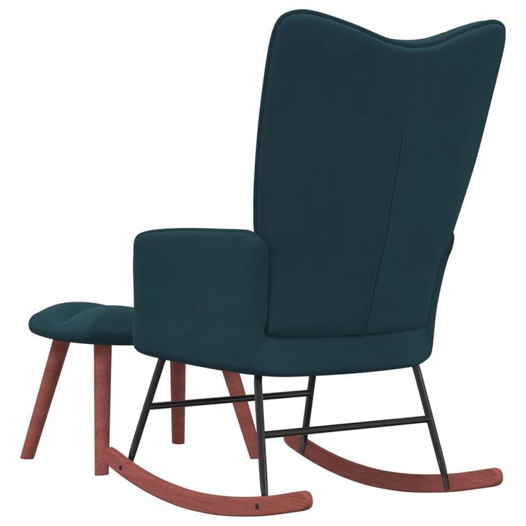 Chaise à bascule avec repose-pied Bleu Velours - Photo n°5