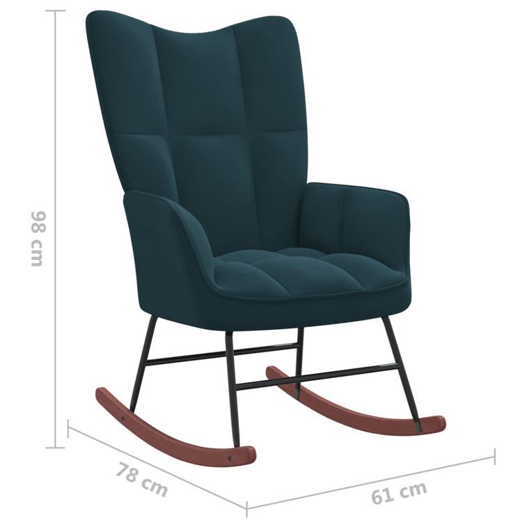Chaise à bascule avec repose-pied Bleu Velours - Photo n°10
