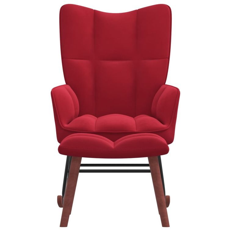Chaise à bascule avec repose-pied Rouge bordeaux Velours - Photo n°3