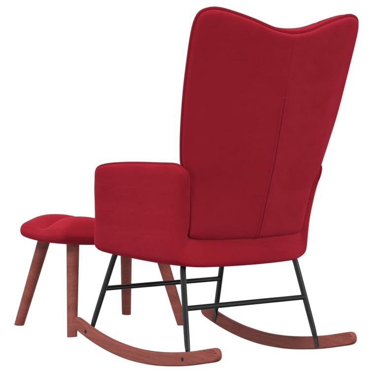 Chaise à bascule avec repose-pied Rouge bordeaux Velours - Photo n°5