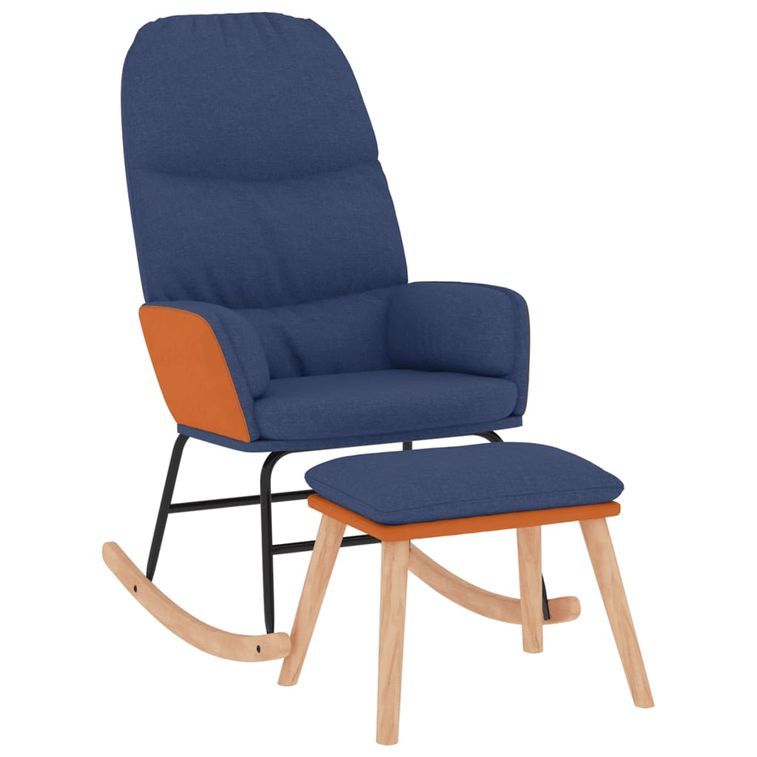 Chaise à bascule avec tabouret Bleu Tissu - Photo n°1