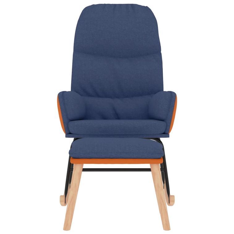 Chaise à bascule avec tabouret Bleu Tissu - Photo n°3