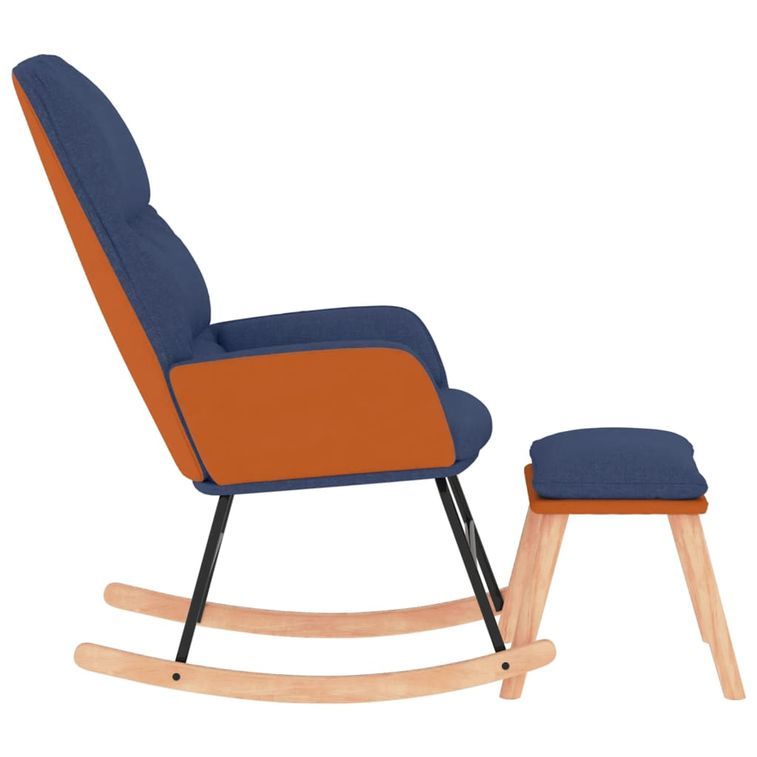 Chaise à bascule avec tabouret Bleu Tissu - Photo n°4