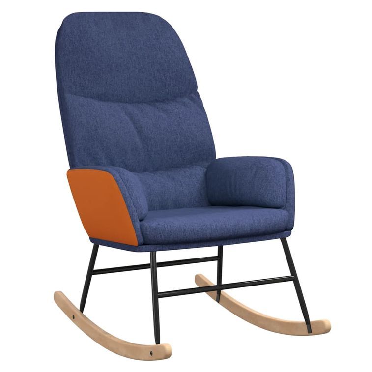 Chaise à bascule avec tabouret Bleu Tissu - Photo n°6