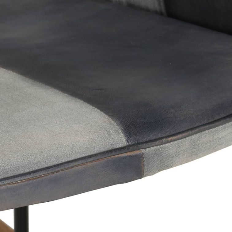 Chaise à bascule et repose-pieds Gris Cuir véritable et toile - Photo n°8