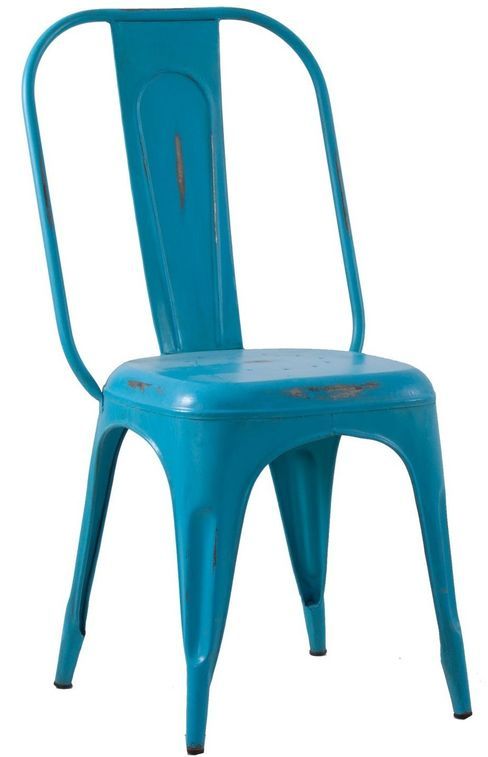 Chaise à manger métal bleu usé Hiba - Lot de 2 - Photo n°1