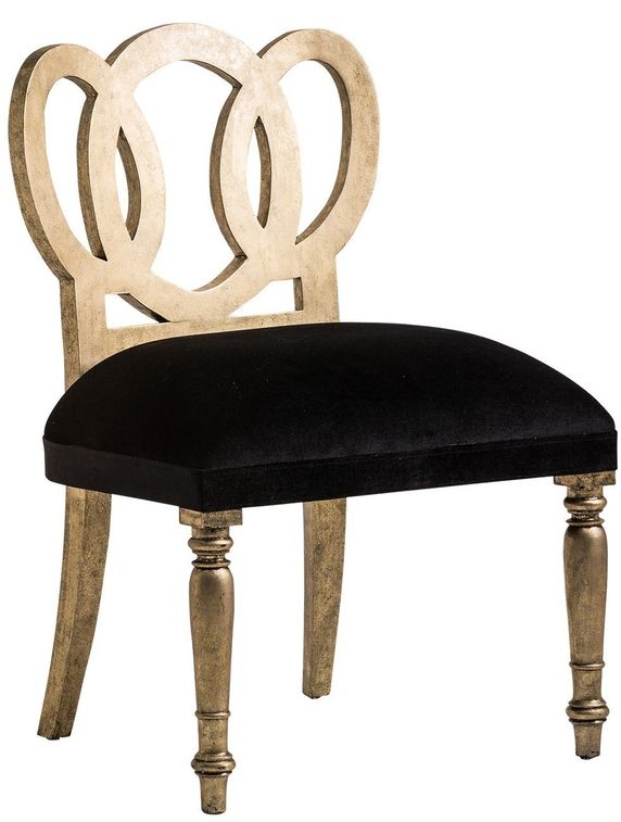 Chaise à manger mindi massif doré et assise velours noir Diane - Lot de 2 - Photo n°1