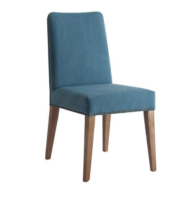 Chaise à manger tissu bleu et pieds pin massif clair Aria - Lot de 2 - Photo n°1