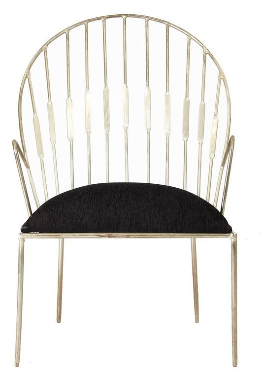 Chaise art déco métal argenté et assise tissu noir Smain - Photo n°1