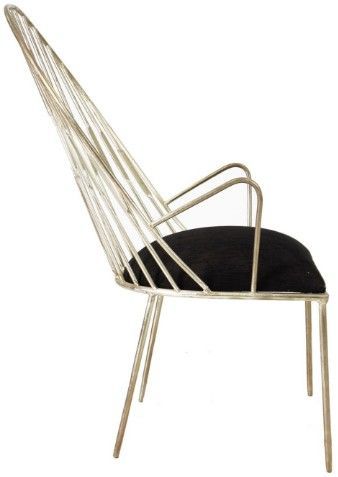 Chaise art déco métal argenté et assise tissu noir Smain - Photo n°3