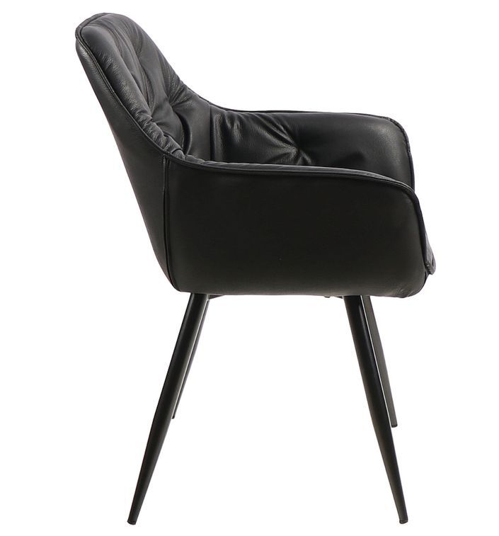 Chaise avec accoudoir cuir synthétique matelassé et acier noir Klakine - Lot de 2 - Photo n°3