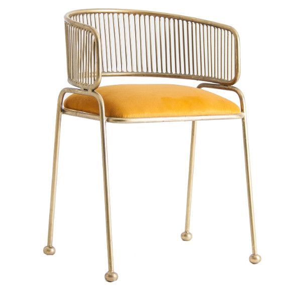 Chaise avec accoudoirs art déco métal doré et velours jaune et métal doré Zug - Lot de 2 - Photo n°1