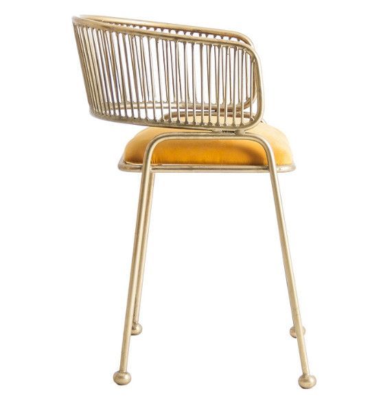 Chaise avec accoudoirs art déco métal doré et velours jaune et métal doré Zug - Lot de 2 - Photo n°3