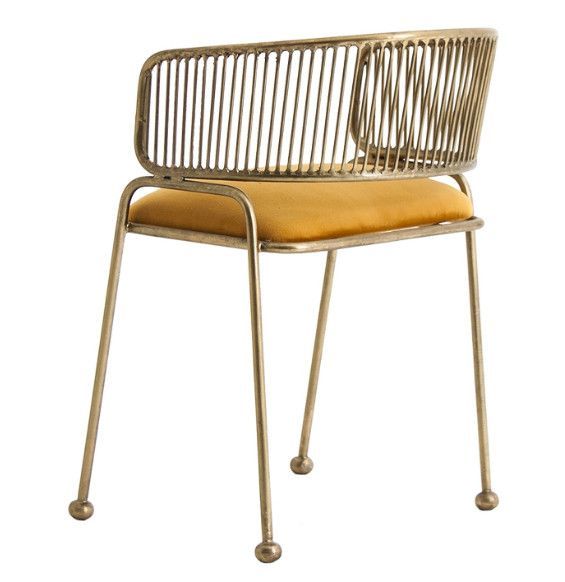 Chaise avec accoudoirs art déco métal doré et velours jaune et métal doré Zug - Lot de 2 - Photo n°4