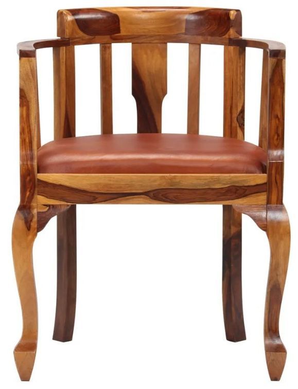 Chaise avec accoudoirs bois tropical Sesham vernis et assise en cuir - Lot de 2 - Photo n°3