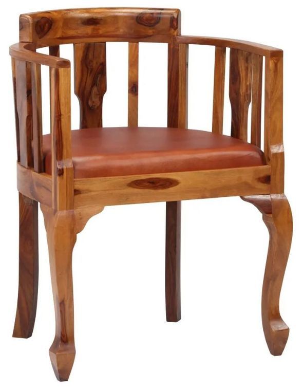 Chaise avec accoudoirs bois tropical Sesham vernis et assise en cuir - Lot de 2 - Photo n°2