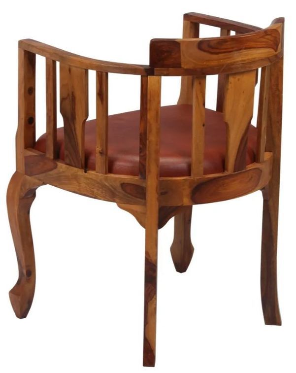 Chaise avec accoudoirs bois tropical Sesham vernis et assise en cuir - Lot de 2 - Photo n°4