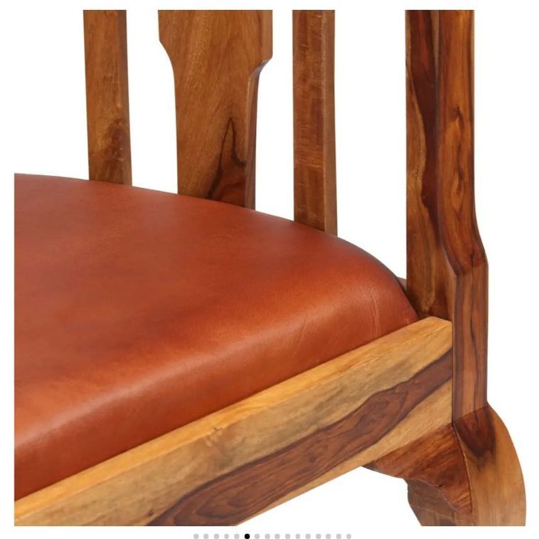 Chaise avec accoudoirs bois tropical Sesham vernis et assise en cuir - Lot de 2 - Photo n°5
