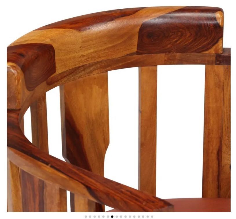 Chaise avec accoudoirs bois tropical Sesham vernis et assise en cuir - Lot de 2 - Photo n°6