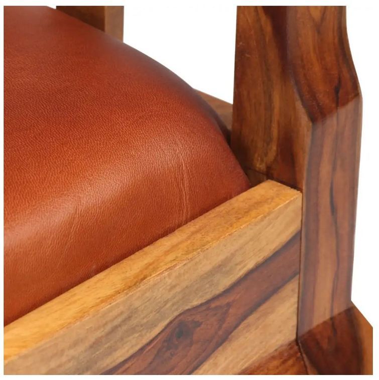 Chaise avec accoudoirs bois tropical Sesham vernis et assise en cuir - Lot de 2 - Photo n°7