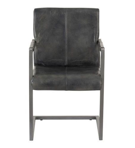 Chaise avec accoudoirs cuir gris et pieds métal Liath - Photo n°2