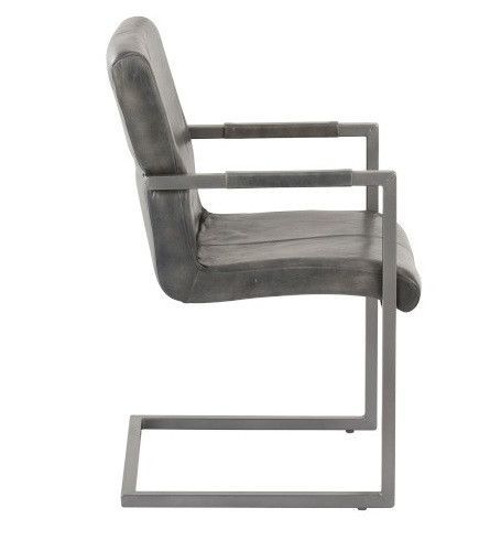 Chaise avec accoudoirs cuir gris et pieds métal Liath - Photo n°3