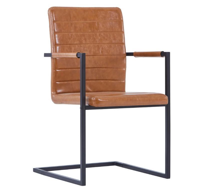 Chaise avec accoudoirs cuir marron cognac et pieds métal noir Kandy - Lot de 4 - Photo n°2