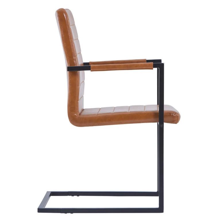 Chaise avec accoudoirs cuir marron cognac et pieds métal noir Kandy - Lot de 4 - Photo n°4