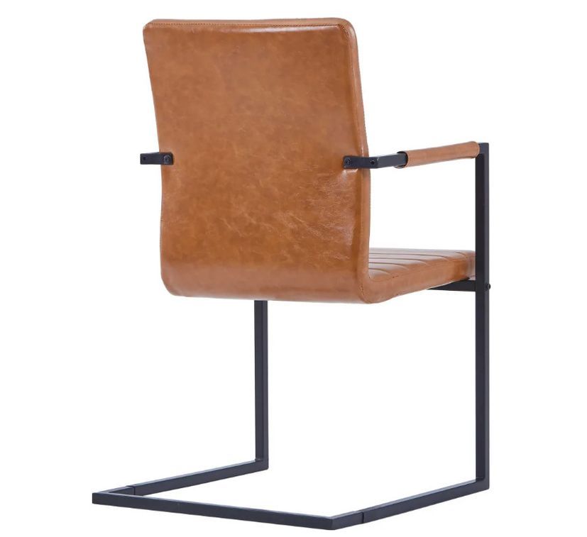 Chaise avec accoudoirs cuir marron cognac et pieds métal noir Kandy - Lot de 4 - Photo n°5