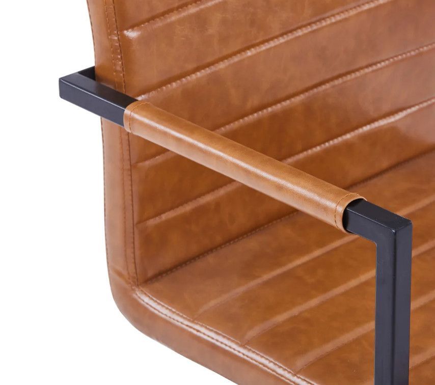 Chaise avec accoudoirs cuir marron cognac et pieds métal noir Kandy - Lot de 4 - Photo n°6