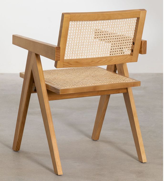 Chaise avec accoudoirs en bois de Frêne clair et osier avec accoudoir Rustand - Photo n°3