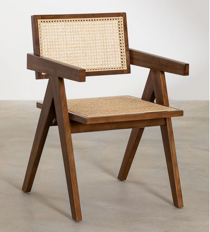 Chaise avec accoudoirs en bois de Frêne foncé et osier avec accoudoir Rustand - Photo n°1